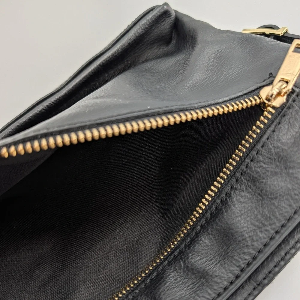Anna Paola Black Woven Leather Crossbody Bag Made in Italy Gold Hardware